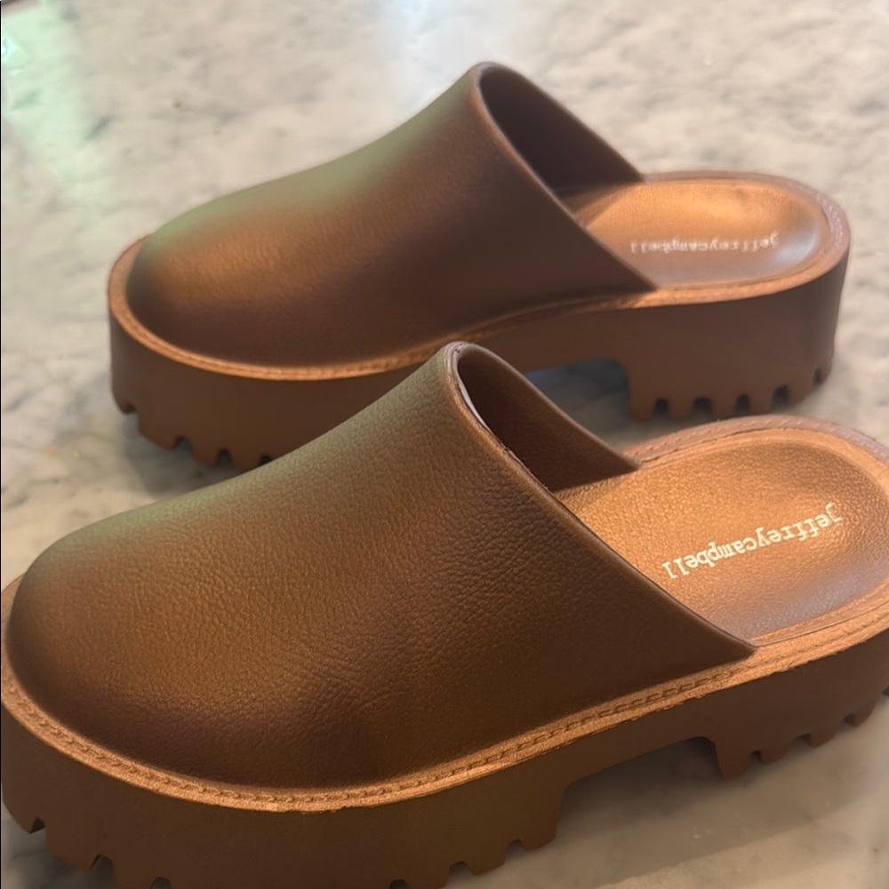 Brown Platform Slide Sandals